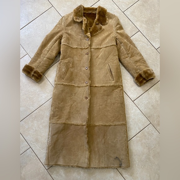 VTG Brandon Thomas 100% suede Leather Faux Fur Trench Coat  - Hippie size Large - Picture 11 of 16